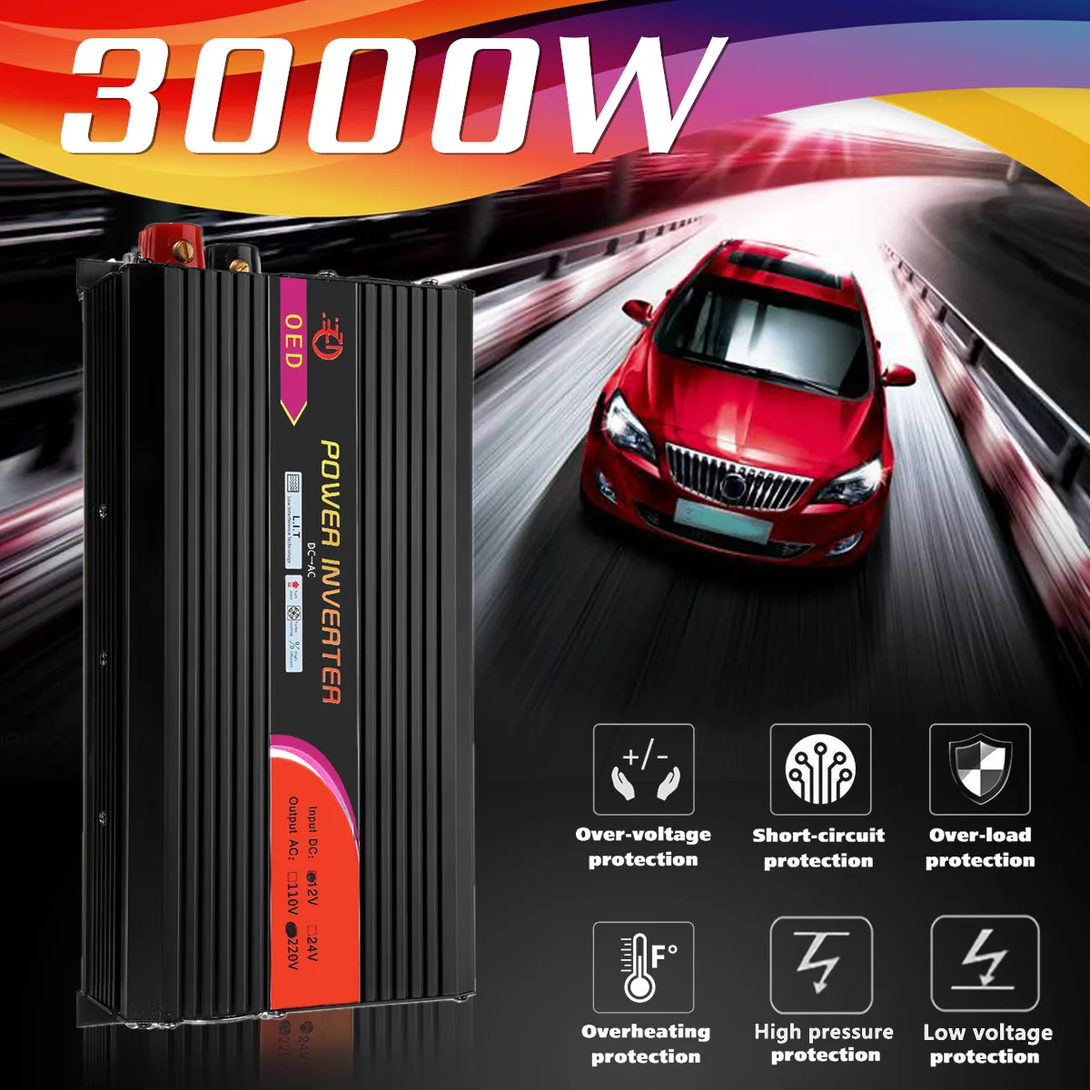 

Pea k 3000W Car Power Inverter Modified Sine Wave Converter DC 12V To AC 220V Voltage Transformer Over-load-Protection Durable
