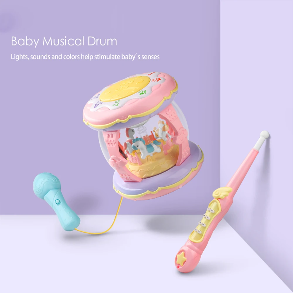 

Electronic Baby Activity Musical Drum Toys remote control drum stick Toddlers Learning Toy Songs Color Changing Lights for 1-5Y