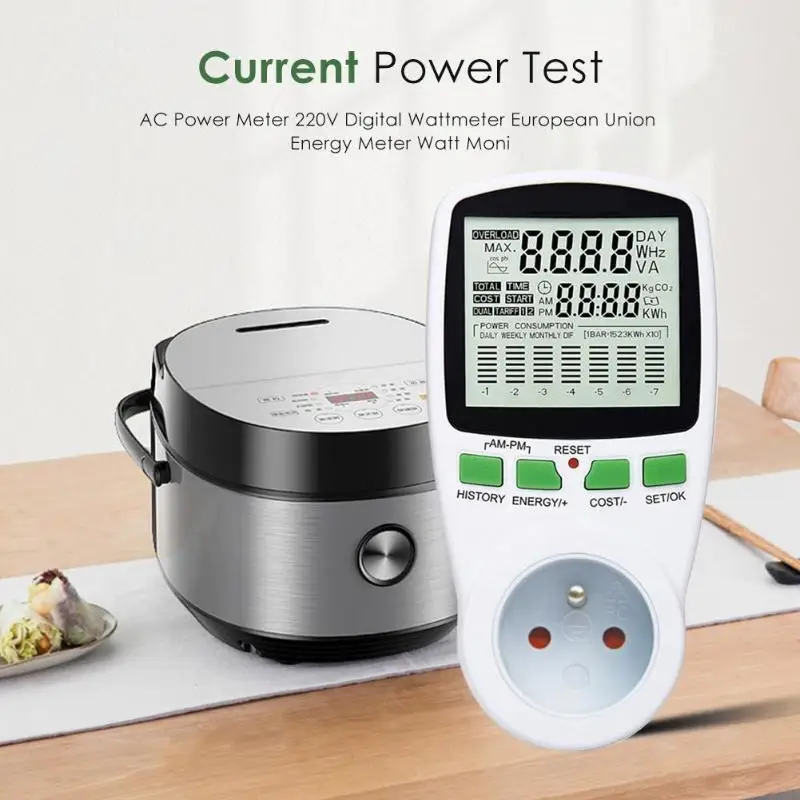 

AC Power Meter 220V Digital Wattmeter EU Energy Meter Watt Monitor Electricity Cost Diagram Measuring Socket Analyzer