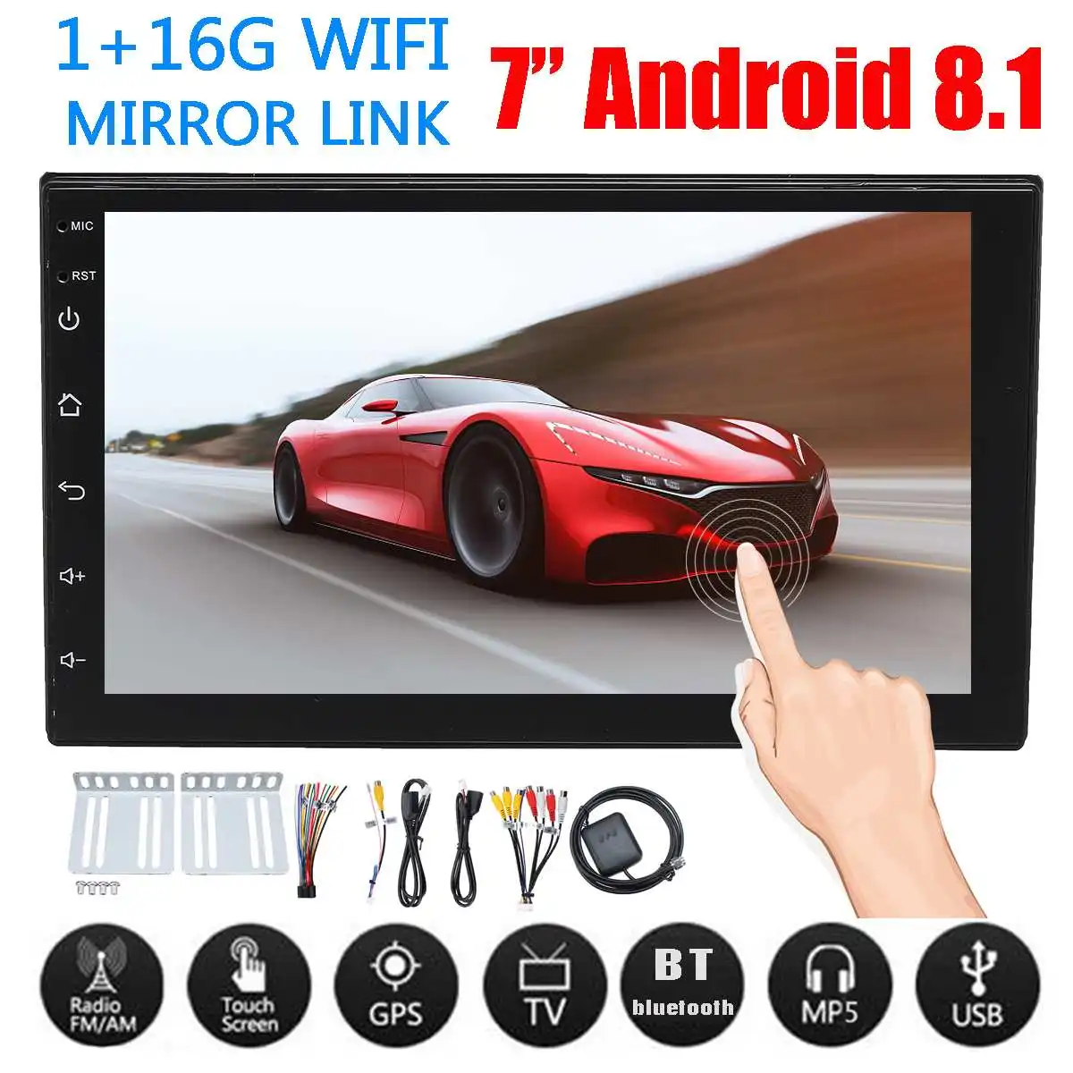 Android 8.1 Quad Core 7 inch 2DIN Car Stereo WIFI bluetooth GPS FM Radio Video MP5 Player Touchable Screen Car Multimedia Player