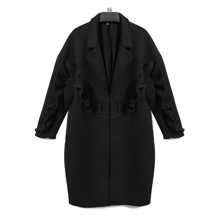Outwear Manteau 2019 Coupe Black Ruche Col Unie Hiver De Deat down Lâche Couleur Femmes Turn Az44 Rétro Sur Mesure Made Printemps vent 1wqZH8