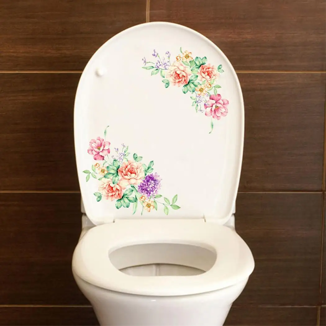 

Peony Self-adhesive Wall Stickers Toilet Flower Office Bathroom PVC Decoration Fridge Multicolor Windows Floor Decals Home Decor