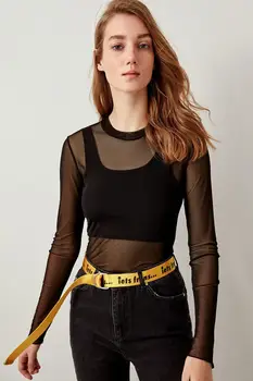 

TRENDYOLMİLLA Black Transparan Knitted Blouse TCLSS19FV0052