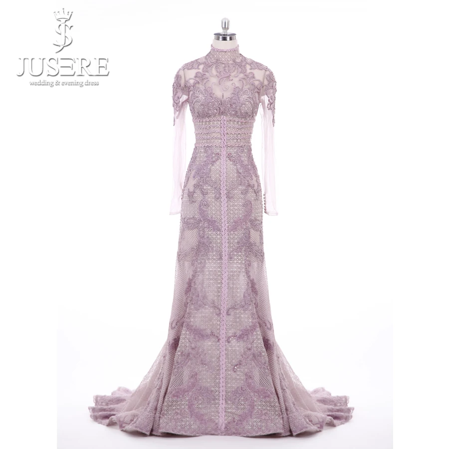 

Elegant Mermaid High Neck Cameo Brown Long Sleeve Embroider Beaded Beauty Evening Dresses Floor-Length Prom Party Gown