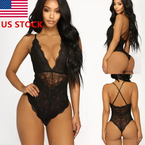  Women's Sexy Strap Black Lace Conjoined Underwear