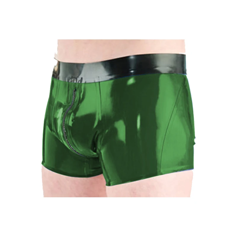 

100% Pure Natural Latex Boxer Shorts Black Waist and Metal Green underwear 0.4mm Rubber Color and size can be customized
