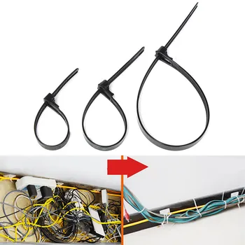 

150x8mm/200x8mm/300x8mm Nylon Plastic Releasable Reusable Cable Tie Zip 100Pcs Black Wraps Ratchet Ties Wire