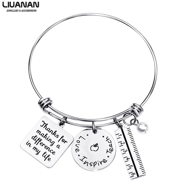 

Charm Bracelet Personalized Teacher Bangle Bracelet Christmas Gifts for Teacher Thanks for making a difference in my life