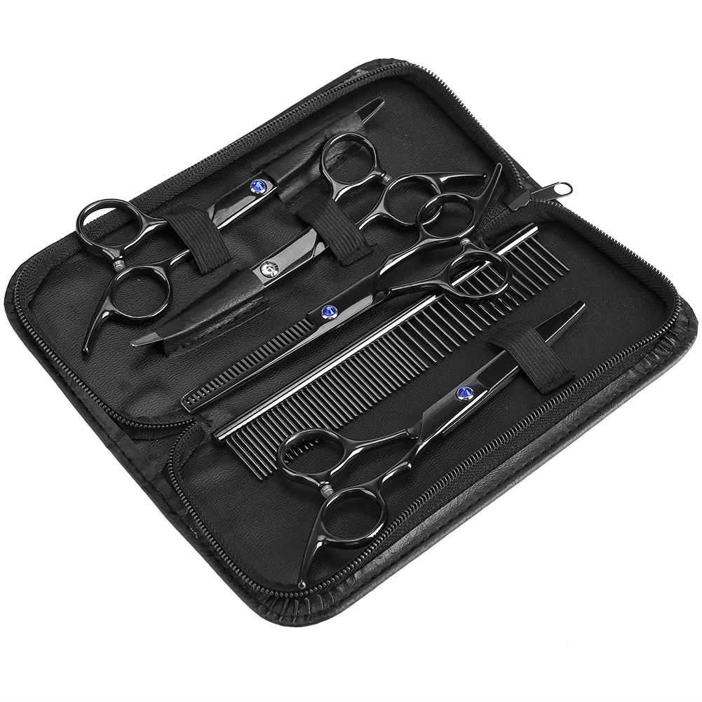 

Pet Grooming Scissors Kit Dog Cat Hairdressing Shears Set Cutting Thinning Haircut Pet Scissors Grooming Tools 7 Pcs Black
