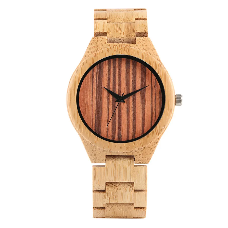 Casual Bamboo/Leather Band Wrist Watch Men Unique Stripe Dial Timepieces Bamboo Wood Watches Male Clock Gifts New Arrival