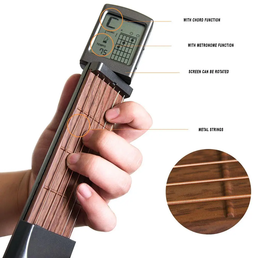 

Brand New Pocket Guitar Electric Guitar 6 Strings Guitar Gadgets Aerial Finger Exerciser Train Practice Tools with Chord Display