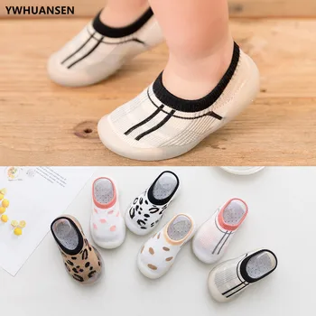 Summer Spring Leopard Soft Bottom Non-Slip Floor Socks Solid Color Toddler Girl Boy Shoes With Transparent Rubber Soles Kid Baby 1