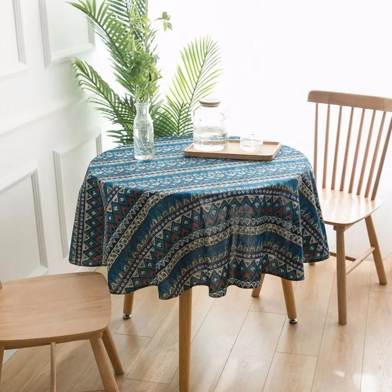 

New Tablecloth Cotton And Linen Table Cover For Dinner Table 150cm Europe Printed Table Cloth For Birthday Party Decorations