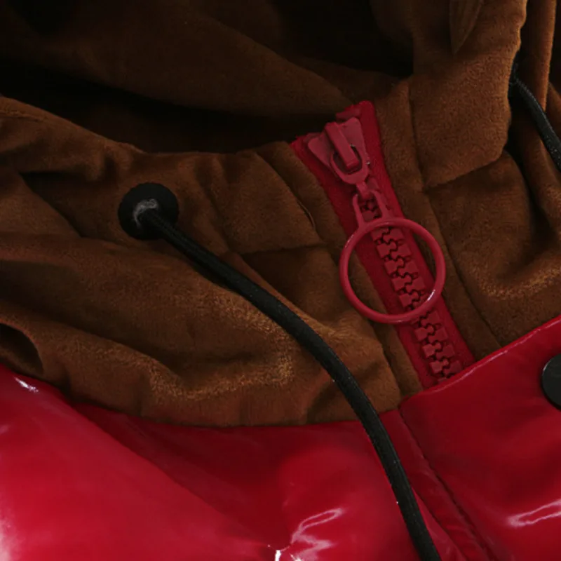 [EAM] 2019 New Spring Hooded Sleeveless Red Hit Color Loose Cotton-padded Warm Long Vest Women Fashion Tide JK824