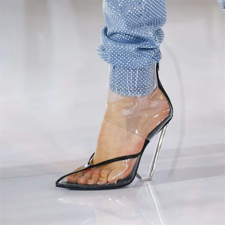 

Carole Levy 2019 New Fashion Mixed Color Woman Summer Shoes Clear Strange High Heel Pointed Toe Sandals T-stage Show Party Shoes