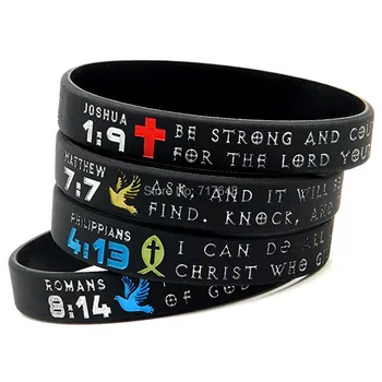 

100pcs Symbols of Faith Bible with Christian Symbols JOSHUA MATTHEW PHIL wristband silicone bracelets free shipping by epacket A