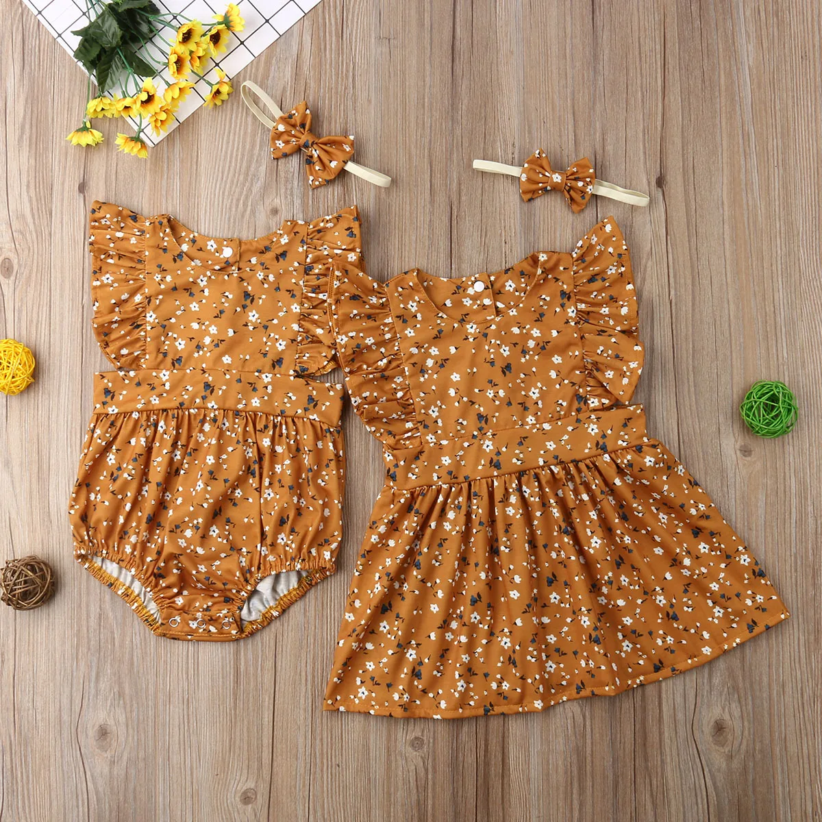 

Kids Baby Girls Big Little Sister Matching Clothes Floral Romper 0-18M Kid Dress 0-6T Sleeveless Match Floral Sunsuit