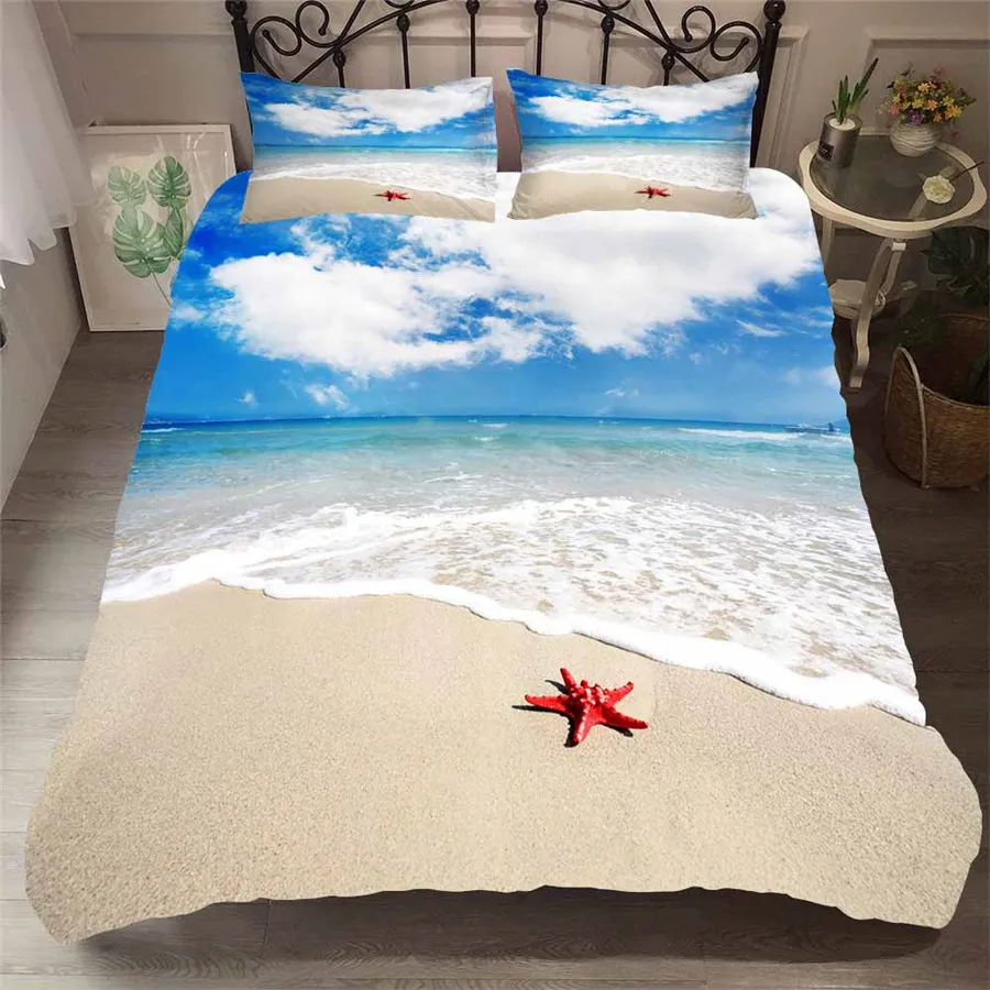 

Bedding Set 3D Printed Duvet Cover Bed Set Beach Starfish Home Textiles for Adults Lifelike Bedclothes with Pillowcase #HL10