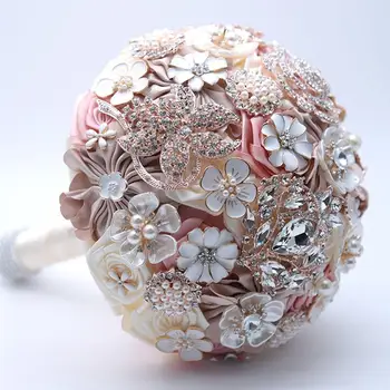 

Rhinestone Bridal Bouquet Red Artificial Silk Bridesmaid Wedding Bouquet Handmade Wedding Holding Flower
