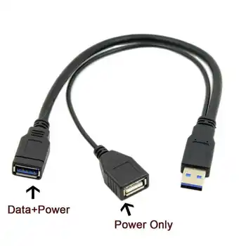 

10pcs/lot Black USB 3.0 Male to Dual USB Female Extra Power Data Y Extension Cable for 2.5" Mobile Hard Disk