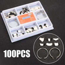 Mayitr 100 шт./упак. Стоматологическая матрица секционные Контурные металлические матрицы+ 2 шт. кольцо комплект стоматологическое лабораторное оборудование