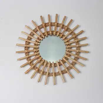 

Rattan Innovative Art Decoration Round Makeup Mirror Dressing Bathroom Wall Hanging Mirror