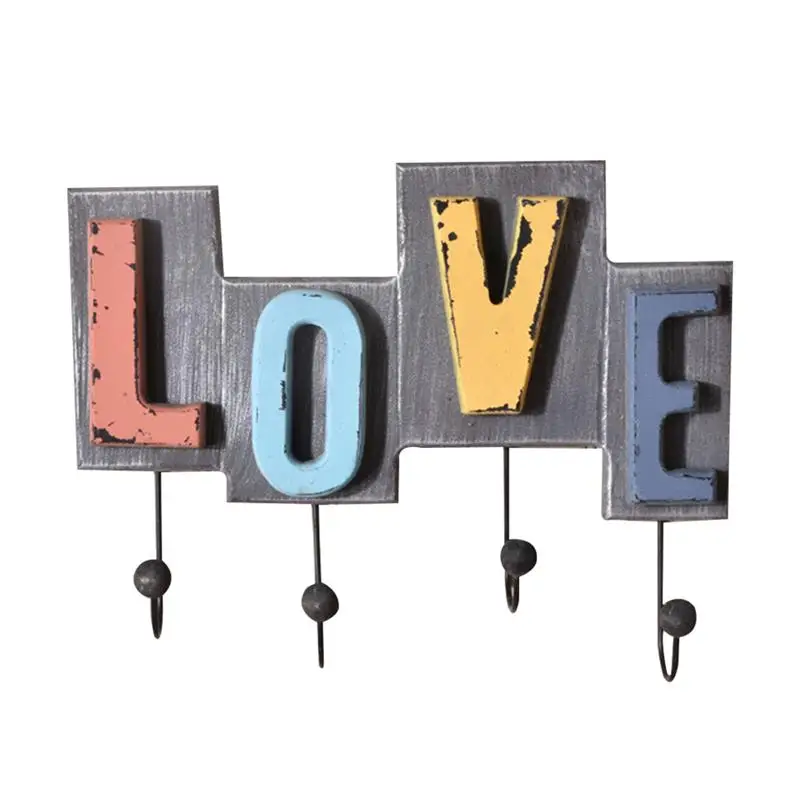 

Wooden Vintage Retro Wall Hook LOVE Door Hook Over Cabinet Hooks Decoration Hook for Door Bathroom Living Room Kitchen Bedroom
