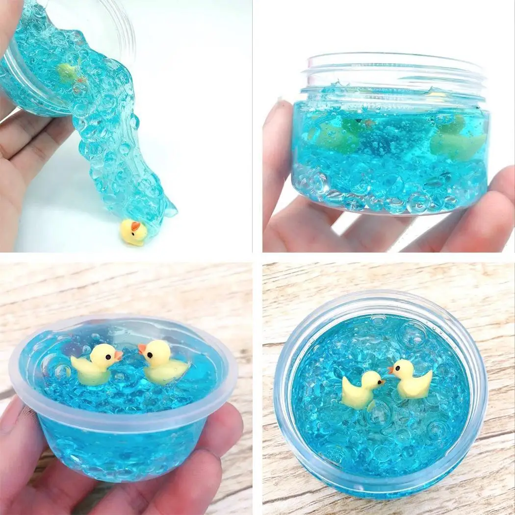 

Cute Small Yellow Duck Fluffy Jelly Blue Slime Toy Scented Stress Sludge Relief Sludge Toy