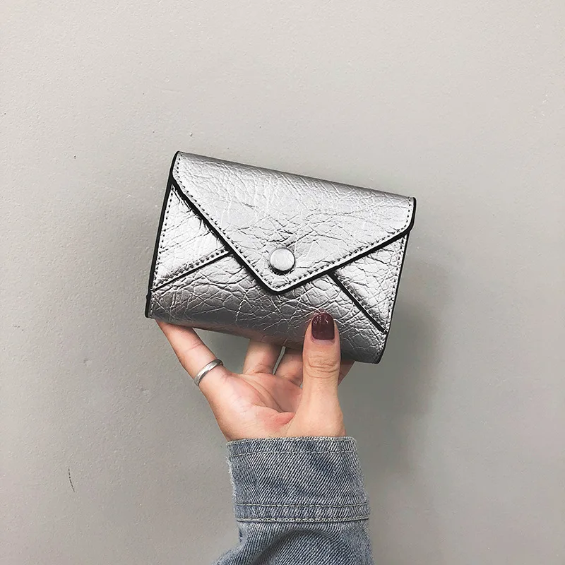 

New Arrival Solid Women Wallet Short Retro Silver Red Black Purse Casual PU Leather Design For Lady Street Style