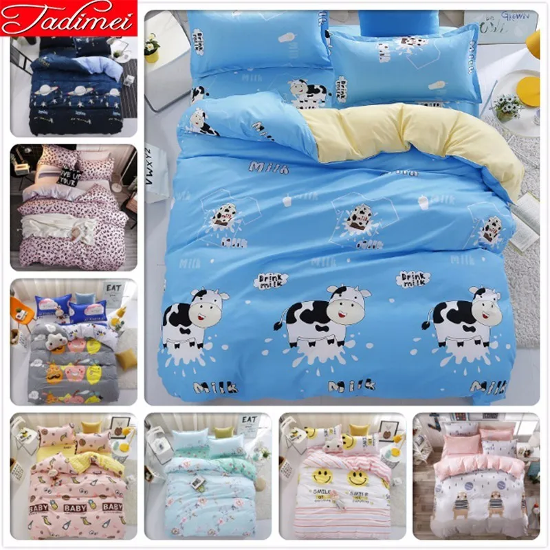 Cow Pattern Duvet Cover 3/4 Pcs Bedding Set Kids Child Boy Girl Soft