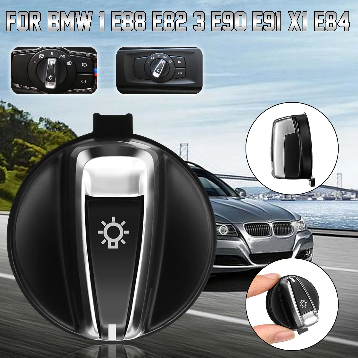 

Black Car AUTO Front Headlight Button Switch For BMW 1 E88 E82 3 E90 E91 X1 E84 Head Light Lamp Switch Control Konb Button