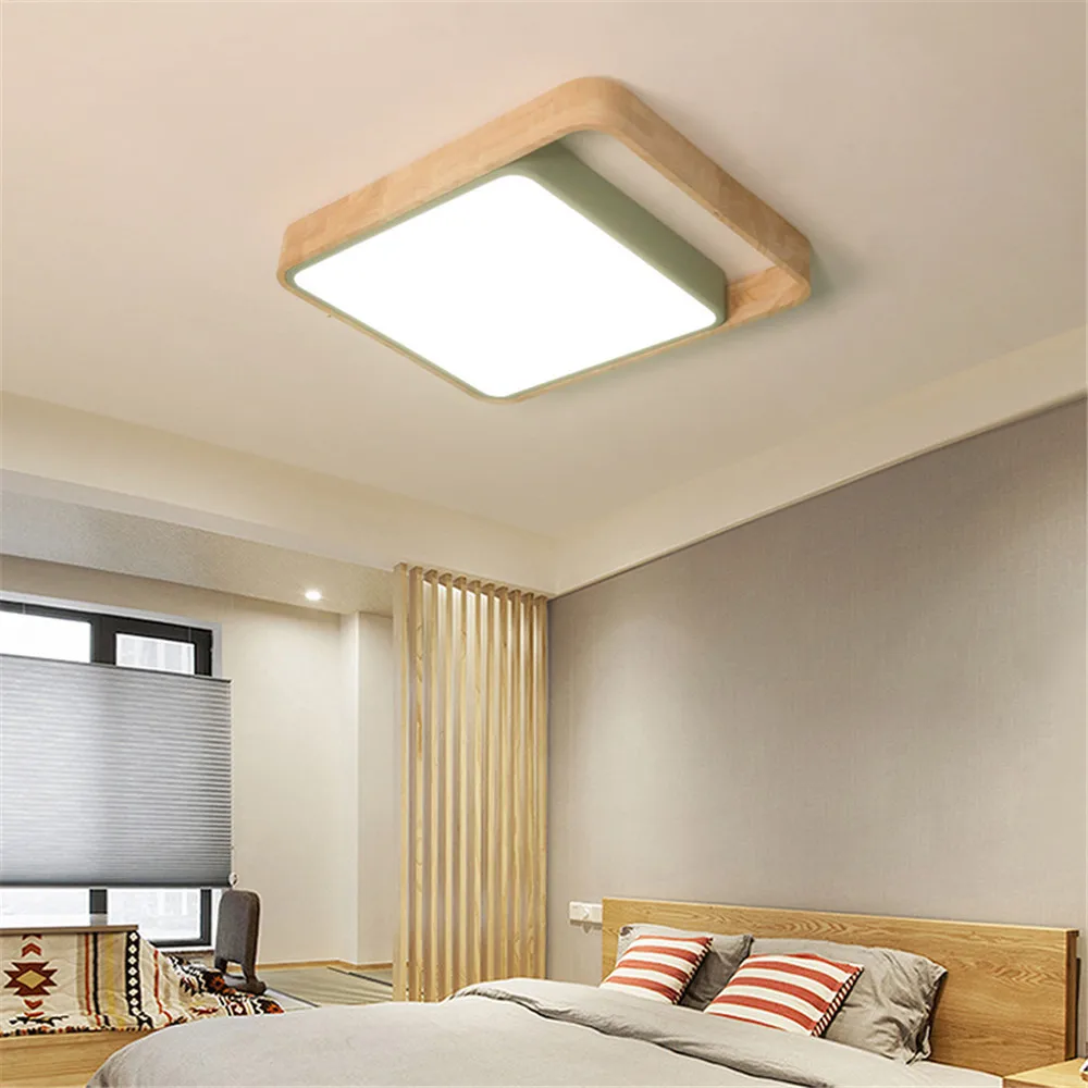 

Nordic Minimalist Ceiling Lamp Creative Solid Wood Wrought Iron Restaurant Light Warm Romantic Remote Control LED Bedroom Lights