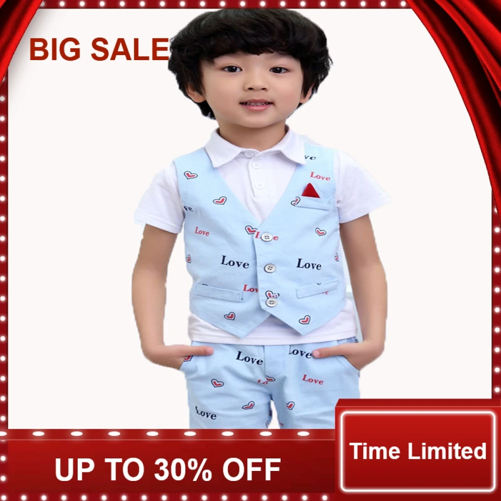 

Retail 1set Baby Boy clothing set LOVE kids vest-shirt suits short-sleeve summer child costumes 2-10Yrs