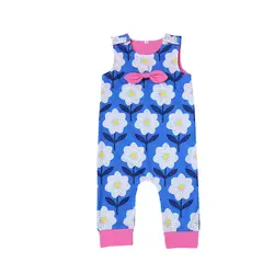Одежда для маленьких девочек от 0 до 24 месяцев синие детские комбинезоны без рукавов Комбинезоны с цветочным принтом для маленьких девочек