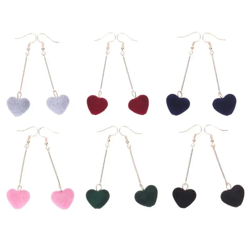 Милые бархатные длинные серьги в форме сердца для женщин эффектные ювелирные изделия