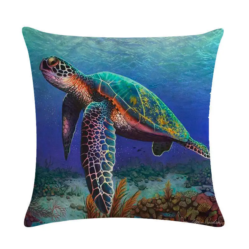 Морская черепаха декоративная подушка для дивана наволочка льняная 45*45 декоративная подушка для дома наволочка 40616