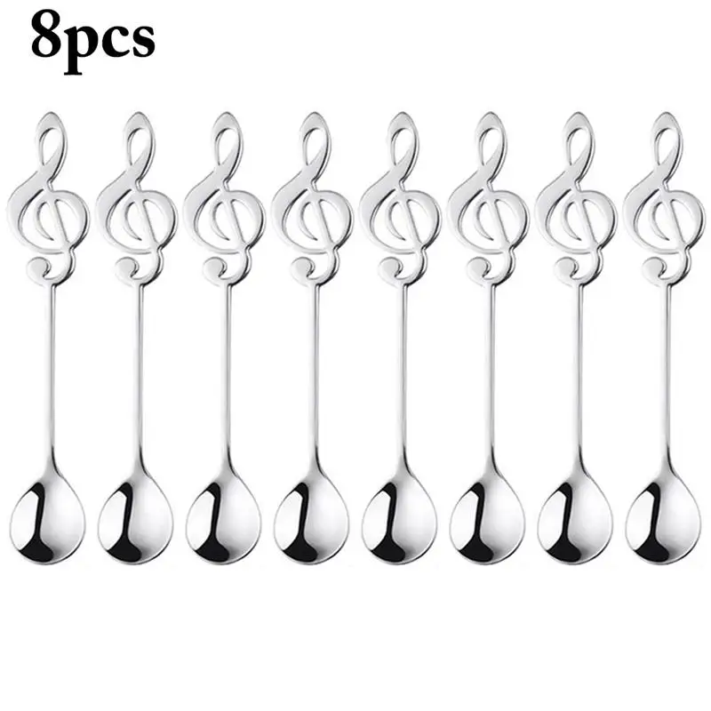 

8PCS Coffee Spoon Stainless Steel Note Shape Music Theme Tea Stirring Spoon Small Ice Cream Dessert Scoop Creative Flatware