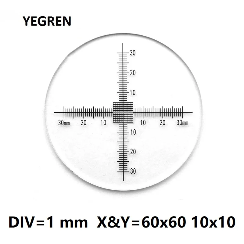 

DIV 1mm Microscope Micrometer Calibration Target 60x60 Reticle Cross Scale Ruler 10x10 Grid Net Ocular Diameter 80mm Calibration