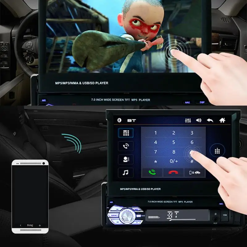 DC12V 7 дюймовый Телескопический Bluetooth MP5 плеер 9601 Высокое разрешение сенсорный