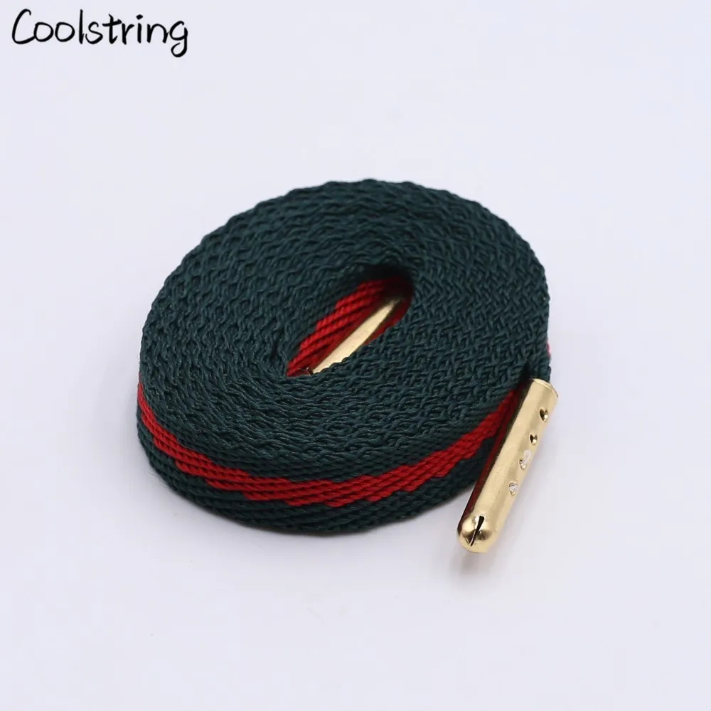 Coolstring Classic 8mm Green Red Ribbon Shoelaces Polyester Flat Laces Single Layer Shoestrings Plastic Tips DIY Replacement