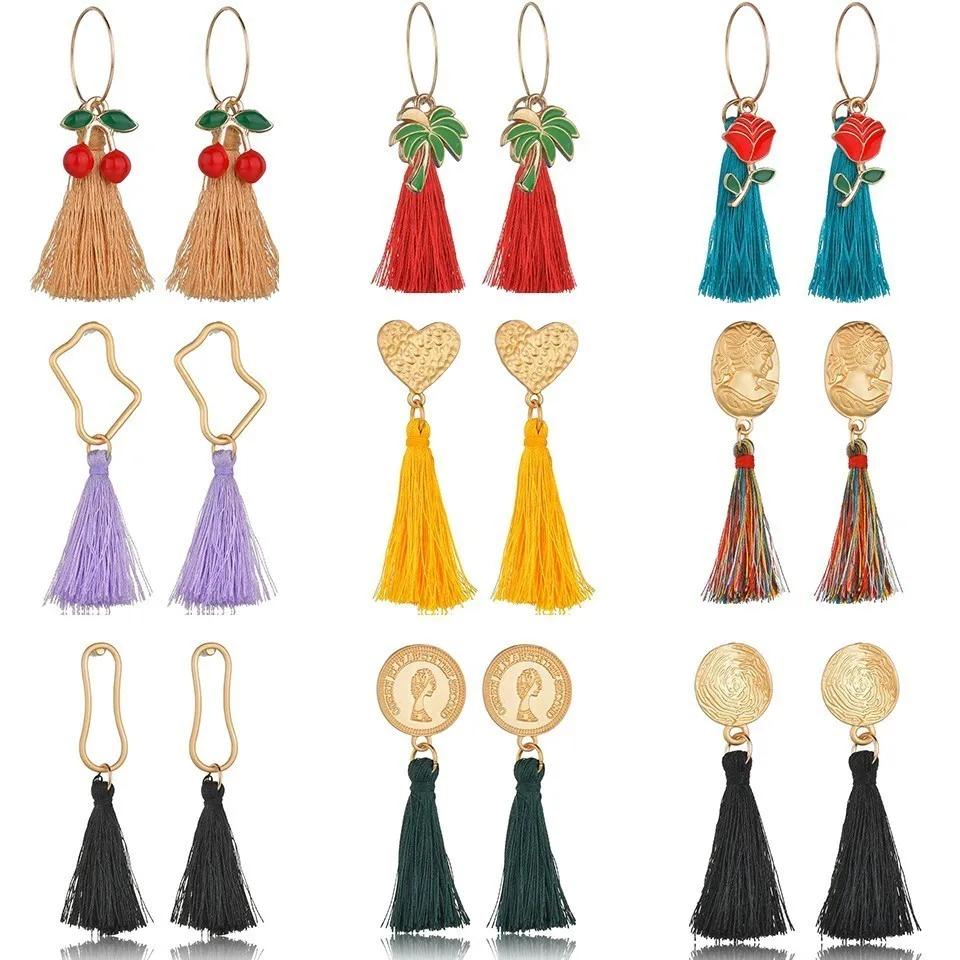

Rose Plants Heart With Tassel Earrings For Women Bohemia Statement Tassel Earrings Wedding Long Fringed Earrings Jewelry Gift