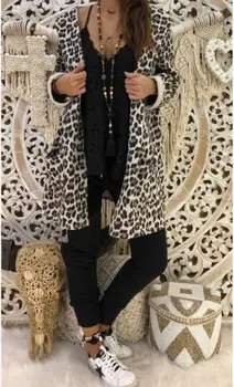 

Womens Boho Leopard Hooded Long Coat Cardigan Loose Outwear Jacket Tops
