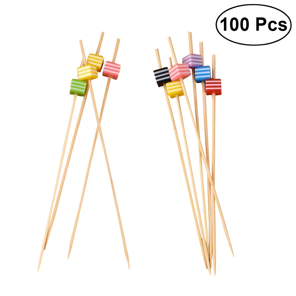 100 Pcs Random Cocktail Picks Bamboo Decorative 4.7 Inch Drinks Fruit