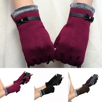 

Leather Bow Autumn Screen Winter Fashion Cotton Elegant Gloves Cotton Winter Women Bow Warm PU 1 pair Lady Touch