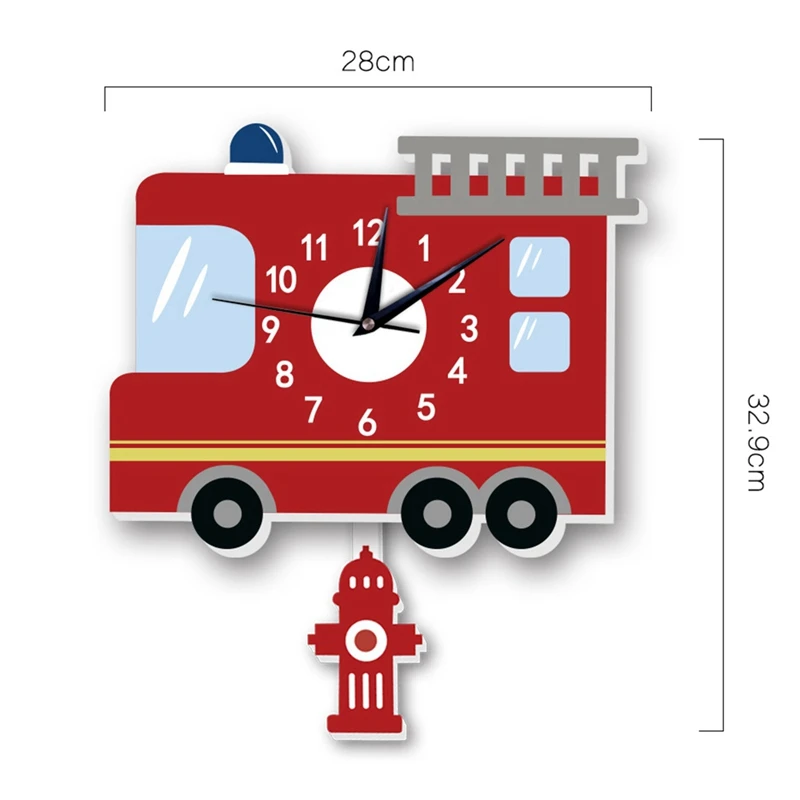 Пожарная машина настенные часы с маятником бесшумное движение забавные Висячие Часы для детской комнаты украшения спальни подарки