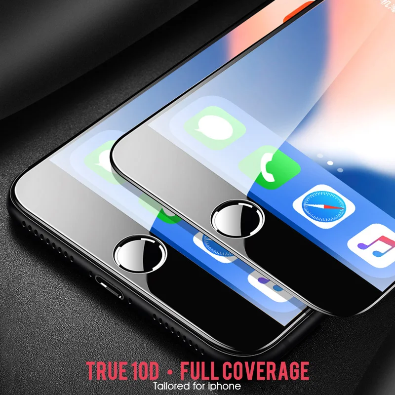 10D закаленное стекло для iPhone 6 7 8 Plus 5 5S X полное покрытие защита экрана Защитное XR XS