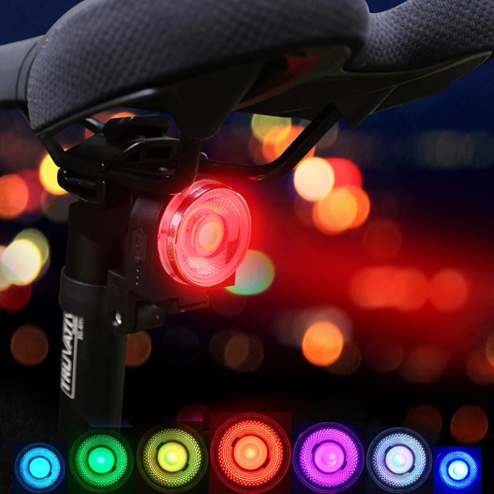 LED USB Rechargeable Tail Light Bicycle Cycling Rear Color Waterproof Warning