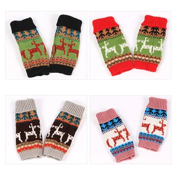 

1 Pair Christmas Snowflake Deer Fingerless Warm Gloves New Winter Wool Gloves for Men Women