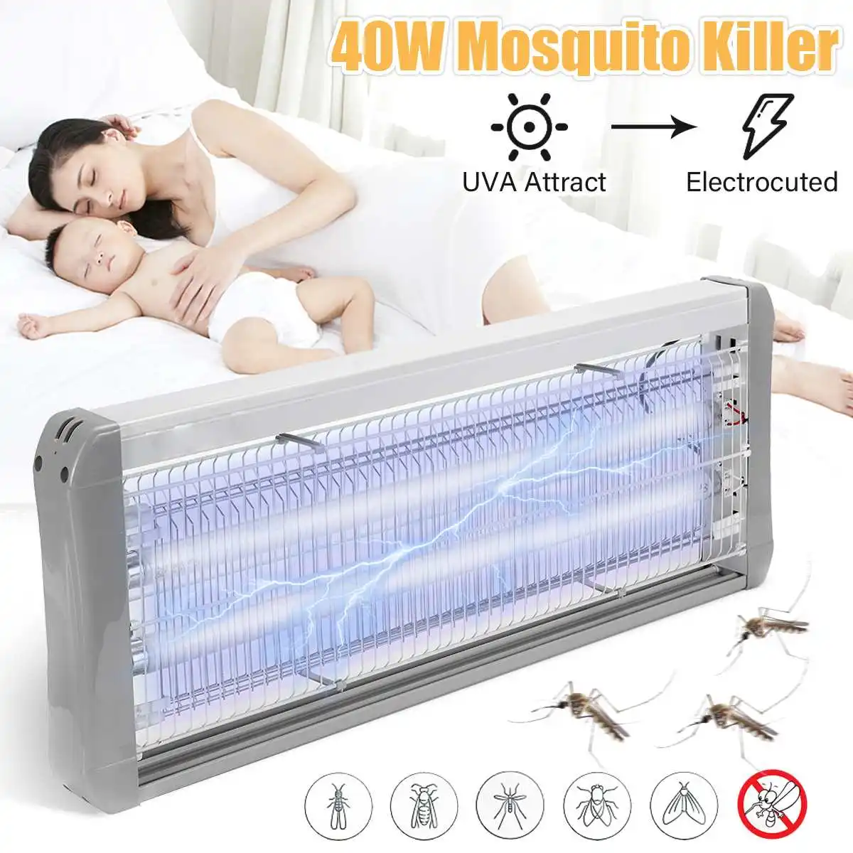 

40W 220V Electric UV Light Shock Mosquito Killer Insect Grill Flying Pest Bug Zapper Traps Lamp Indoor Bedroom Outdoor Garden