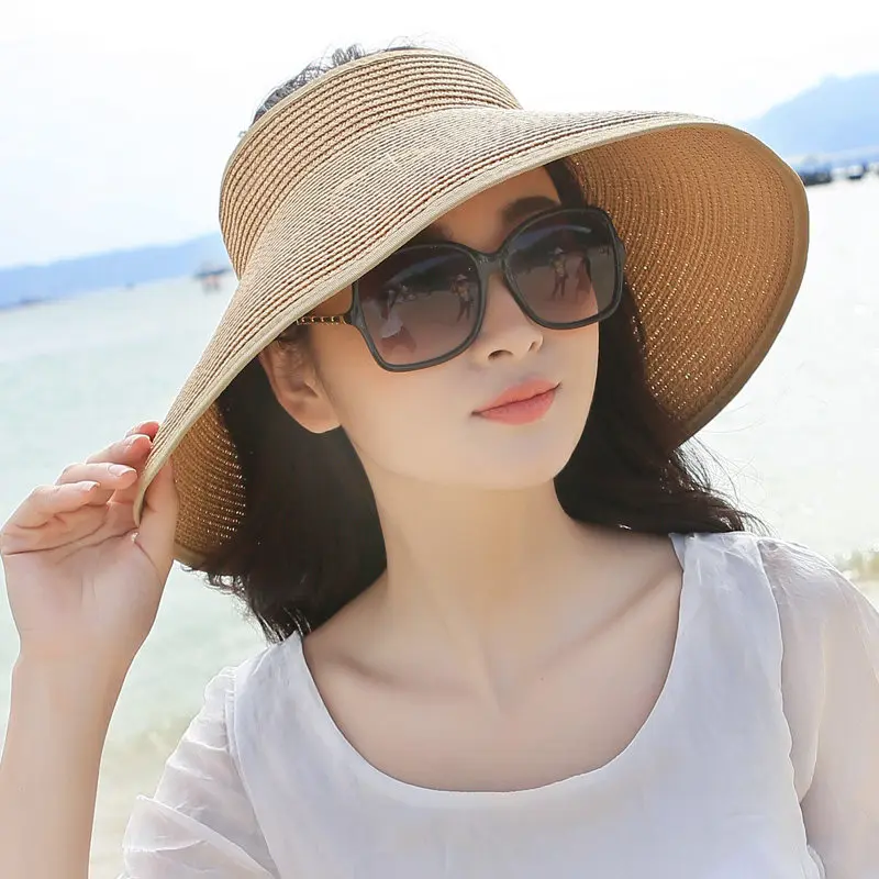 

2019 Rushed Gorra Hombre Spring Summer Straw Hat Visors Cap Foldable Wide Large Brim Sun Beach Hats For Women Wholesale Chapeau
